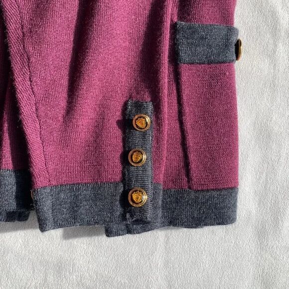 Urban Wool Burgundy/Grey 100% Wool Cardigan M - Picture 7 of 11